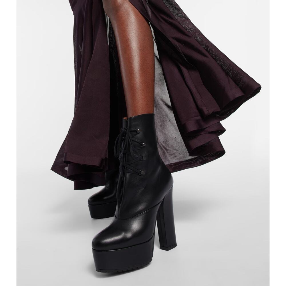 NWOB Alaia Trekk Booties 37.5 US 7.5 Black Leather Lace Up Platform Ankle Boots - Picture 2 of 14
